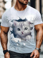 Cute Funny Cat Graphic T Shirt For Men Novelty Animals 3D Printed Tees Casual Short Sleeve Round Neck Tops Street Kids T-Shirts