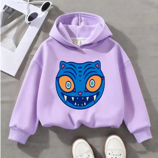 Kids' Sweatshirt Cute Blue Cat Face Print Toddler Pullover Long Sleeve Cotton Casual Top for Boys Girls 2-8Y