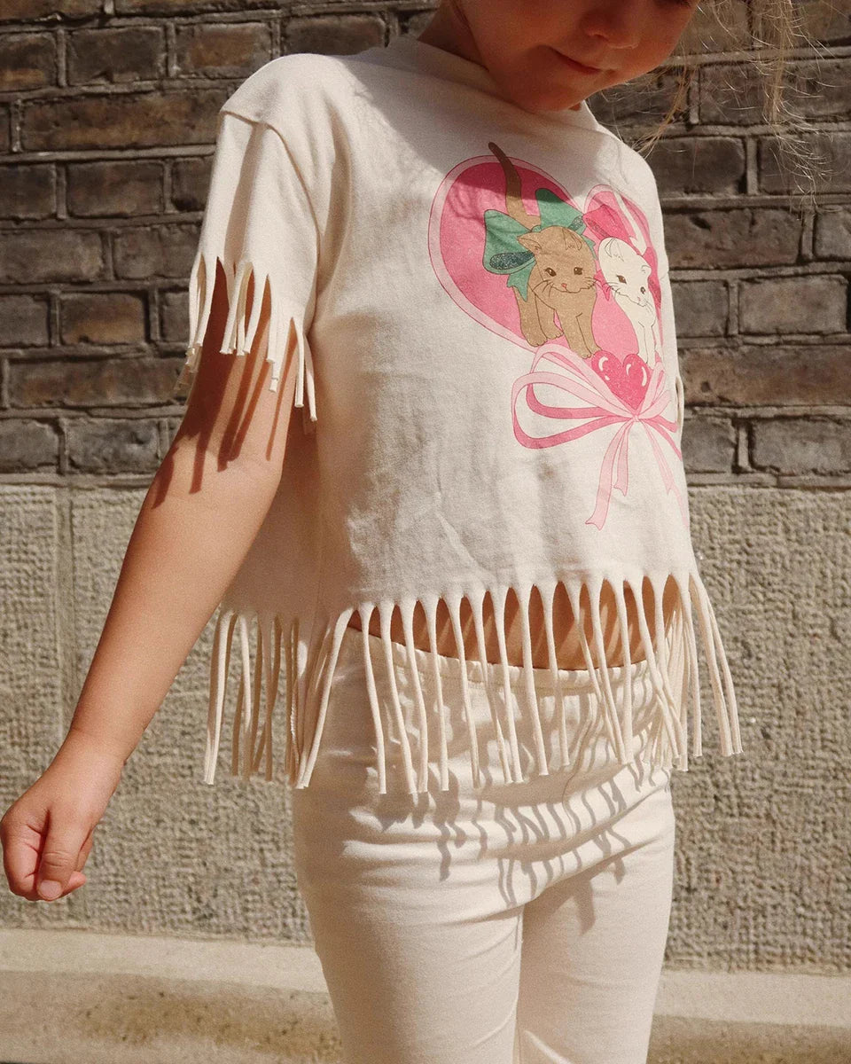 Summer 2025 KS Children Clothes Set Girls Cute Cat Print Tassels T-shirts Shorts Suit Kids Thin Soft Sling Dresses Girl Clothing