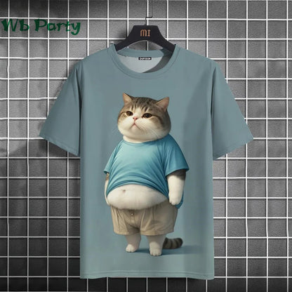 Cat Print T-shirts for Men Casual Short Sleeved Tee Oversized Mens Clothing Men's Funny T-shirt Animal Print Graphic T shirts