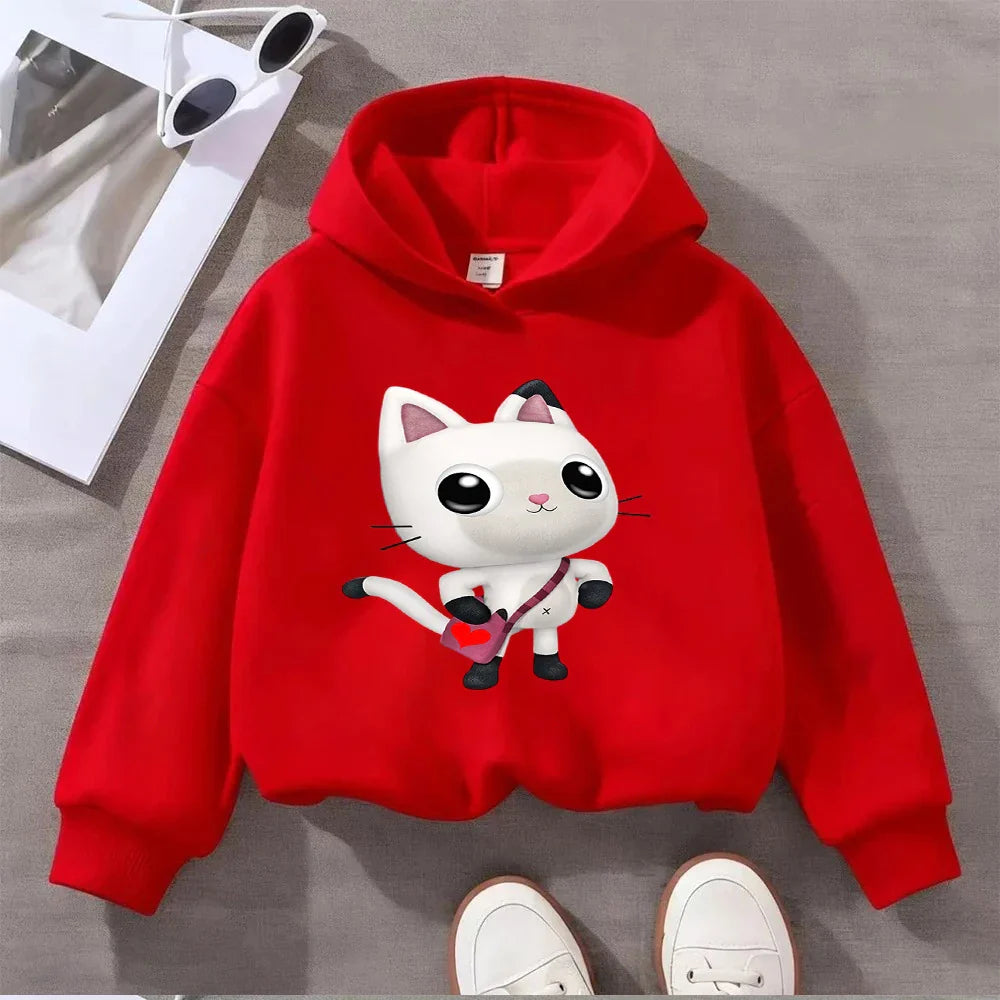 Cute Cartoon Cat Print Kids Sweatshirt Adorable Long-Sleeve Top for Boys Girls Comfortable Casual Wear
