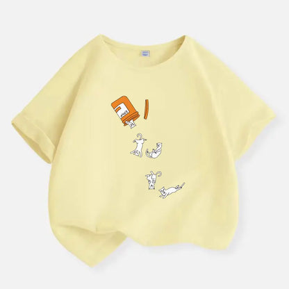Korean Cat Brother Children Clothing New Boys T-shirt Casual Summer Top Cotton Kids Short Sleeves Baby Kids T Shirt 2-12 Years