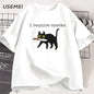 I Require Snacks T-Shirt Men Funny Black Cat Tshirt Cat Mom Cotton Short Sleeve Round Neck Tees Streetwear Man Clothes Tops