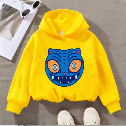 Kids' Sweatshirt Cute Blue Cat Face Print Toddler Pullover Long Sleeve Cotton Casual Top for Boys Girls 2-8Y