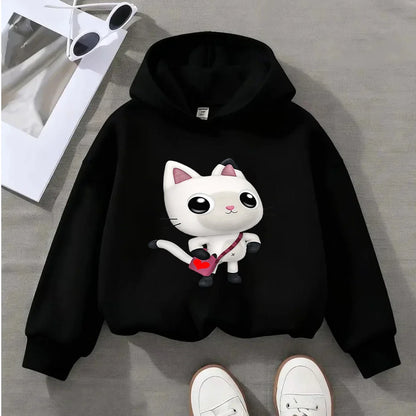Cute Cartoon Cat Print Kids Sweatshirt Adorable Long-Sleeve Top for Boys Girls Comfortable Casual Wear