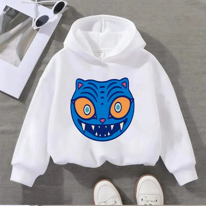 Kids' Sweatshirt Cute Blue Cat Face Print Toddler Pullover Long Sleeve Cotton Casual Top for Boys Girls 2-8Y