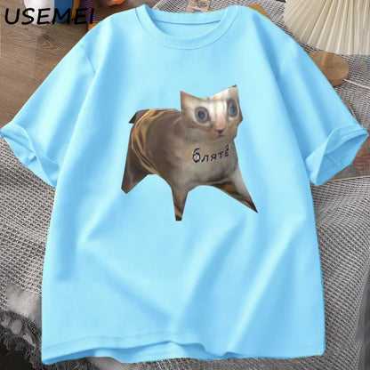 Russian Cat Meme T-shirts Funny Graphic Print Cat T Shirt Women Men Casual Cotton T-shirt Unisex Oversized Tee Shirt Man Clothes