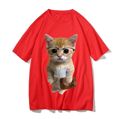 Cat Meme Graphic T Shirt for Men Clothing Funny Munchkin Kitty T-shirt Unisex Casual Children Tops Tee Shirts Cute Short Sleeve