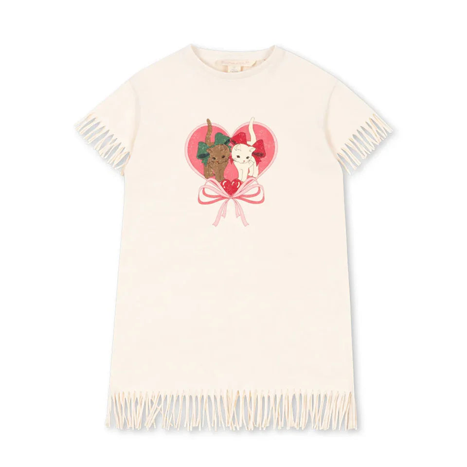 Summer 2025 KS Children Clothes Set Girls Cute Cat Print Tassels T-shirts Shorts Suit Kids Thin Soft Sling Dresses Girl Clothing