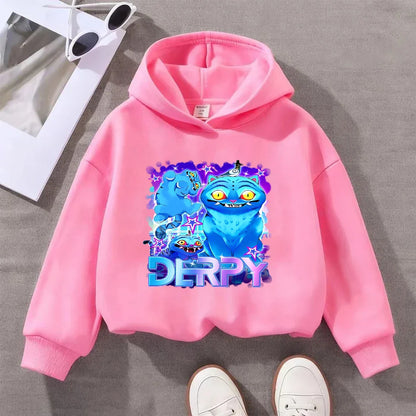 Kids Cartoon Cat Sweatshirt Cute Blue Animal Print Pullover Toddler Long Sleeve Top Casual Children's Clothing