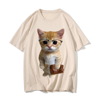 Cat Meme Graphic T Shirt for Men Clothing Funny Munchkin Kitty T-shirt Unisex Casual Children Tops Tee Shirts Cute Short Sleeve