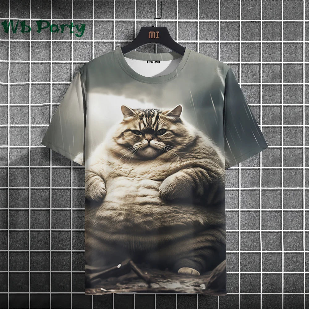 Cat Print T-shirts for Men Casual Short Sleeved Tee Oversized Mens Clothing Men's Funny T-shirt Animal Print Graphic T shirts
