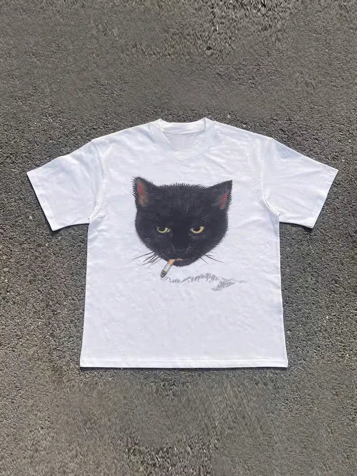 Women's Casual Cats Smoke Print Graphic Short Sleeve T-Shirt Graphic Tees Women Tops Fashionable