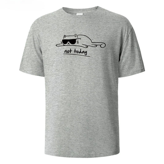 Not Today Cat Printed Comfortable Cotton Tshirt Men Simple Crew Neck Design Soft Breathable Short Sleeve Basic Men's T-shirt Top