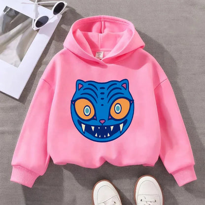 Kids' Sweatshirt Cute Blue Cat Face Print Toddler Pullover Long Sleeve Cotton Casual Top for Boys Girls 2-8Y