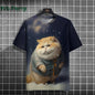 Cat Print T-shirts for Men Casual Short Sleeved Tee Oversized Mens Clothing Men's Funny T-shirt Animal Print Graphic T shirts