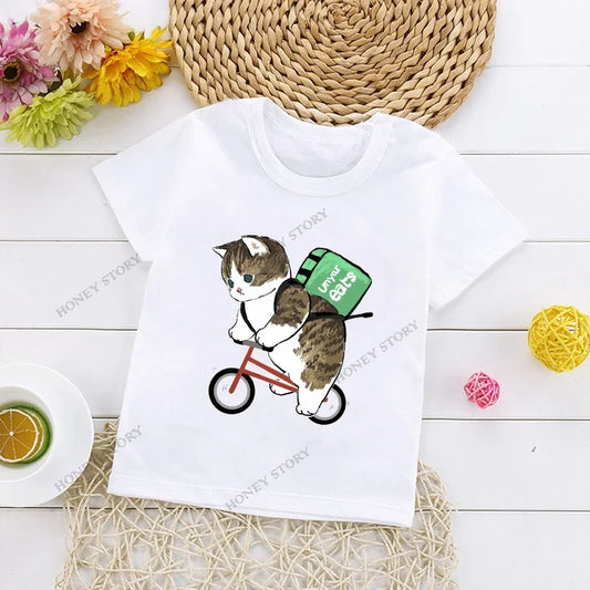 Cats Kids T Shirt Personalized Cartoon Cat Print Fashion Children's T-shirt Short Sleeve Children's Summer Boys Clothes Tops Tee