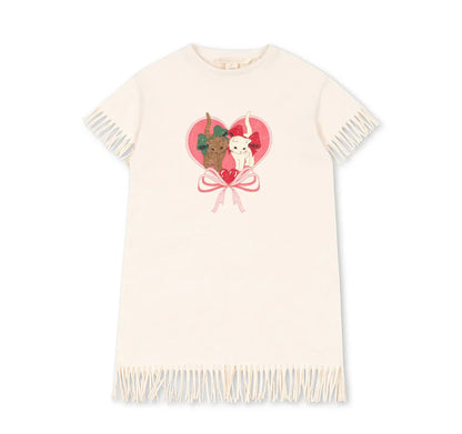 Summer 2025 KS Children Clothes Set Girls Cute Cat Print Tassels T-shirts Shorts Suit Kids Thin Soft Sling Dresses Girl Clothing