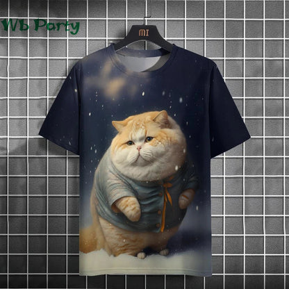Cat Print T-shirts for Men Casual Short Sleeved Tee Oversized Mens Clothing Men's Funny T-shirt Animal Print Graphic T shirts