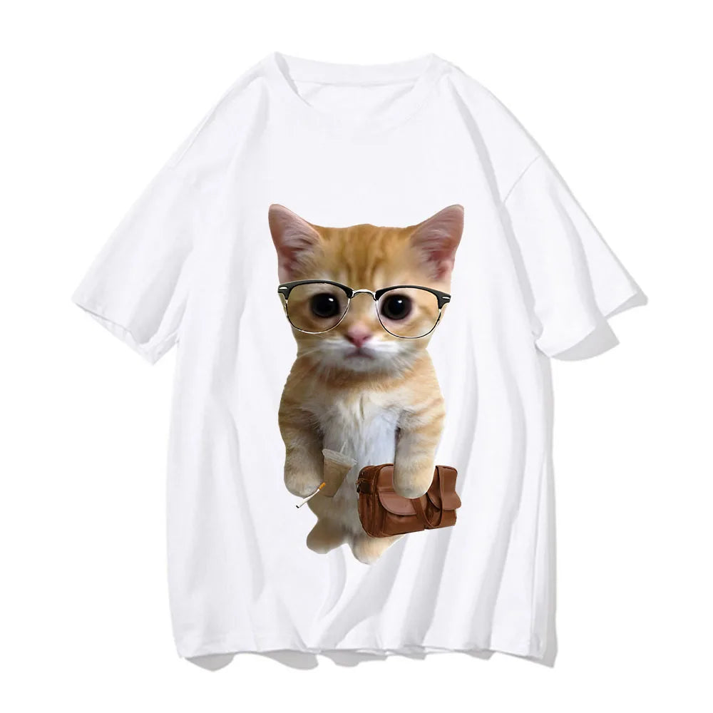Cat Meme Graphic T Shirt for Men Clothing Funny Munchkin Kitty T-shirt Unisex Casual Children Tops Tee Shirts Cute Short Sleeve