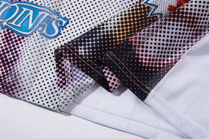 Cat Print Short Sleeve T-shirt Mens Summer Retro High Street Loose Raglan Half-Sleeve V-neck Breathable Mesh Tshirt Men